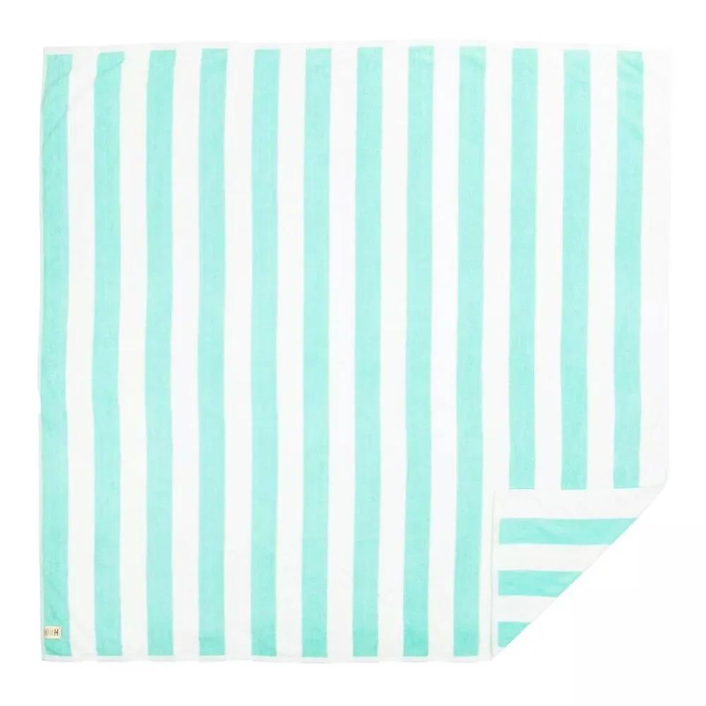 Business & Pleasure  Co. Large Retro Aqua Stripes Beach Blanket Towel NWT - Picture 2 of 6